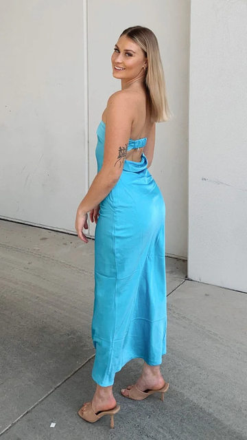 Light Blue Strapless Beachy Prom Dress Long Evening Dress Party Dress HZ1023